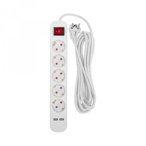 Удлинитель STANDARD 5 гнезд, 5м, 3х1,0мм², с/з, с выключателем, 2 USB, белый REXANT 13-4036