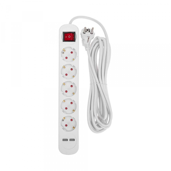 Удлинитель STANDARD 5 гнезд, 5м, 3х1,0мм², с/з, с выключателем, 2 USB, белый REXANT 13-4036 Удлинитель STANDARD 5 гнезд, 5м, 3х1,0мм², с/з, с выключателем, 2 USB, белый REXANT 13-4036