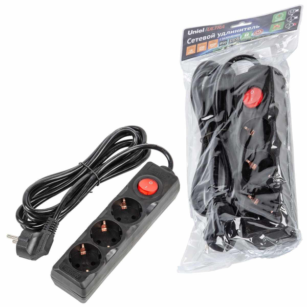Удлинитель Uniel Ultra 3гн х 3м с/з S-GCU3-3B Black UL-00010017