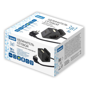 Удлинитель серии Standard шнур 1.5м 2 гнезда 3 USB держатель для телефона Uniel S-GCD2-1,5SBUH BLACK