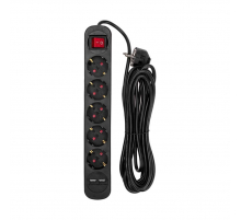 Удлинитель STANDARD 5 гнезд, 5м, 3х1,0мм², с/з, с выключателем, 2 USB, черный REXANT 13-4042