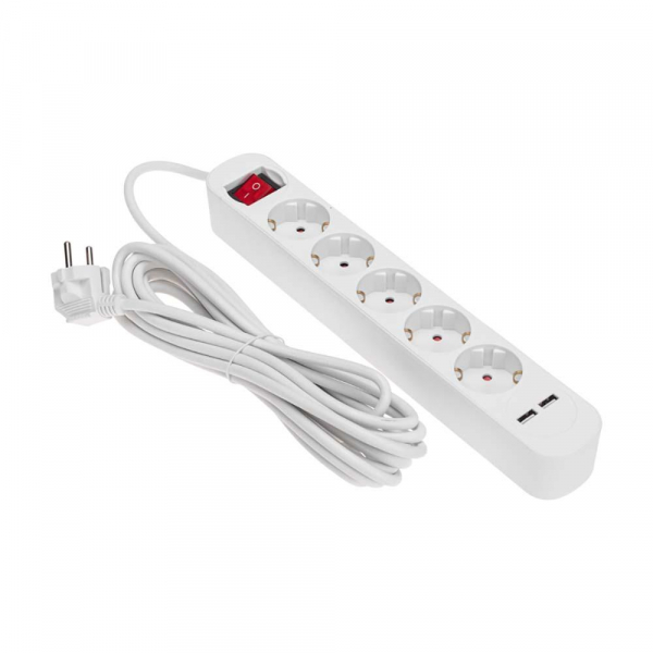 Удлинитель STANDARD 5 гнезд, 5м, 3х1,0мм², с/з, с выключателем, 2 USB, белый REXANT 13-4036 Удлинитель STANDARD 5 гнезд, 5м, 3х1,0мм², с/з, с выключателем, 2 USB, белый REXANT 13-4036