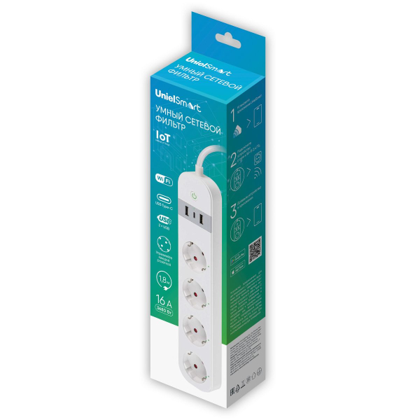 Умный сетевой фильтр Uniel P-GCL4-1,8 A201/UC/WF WHITE