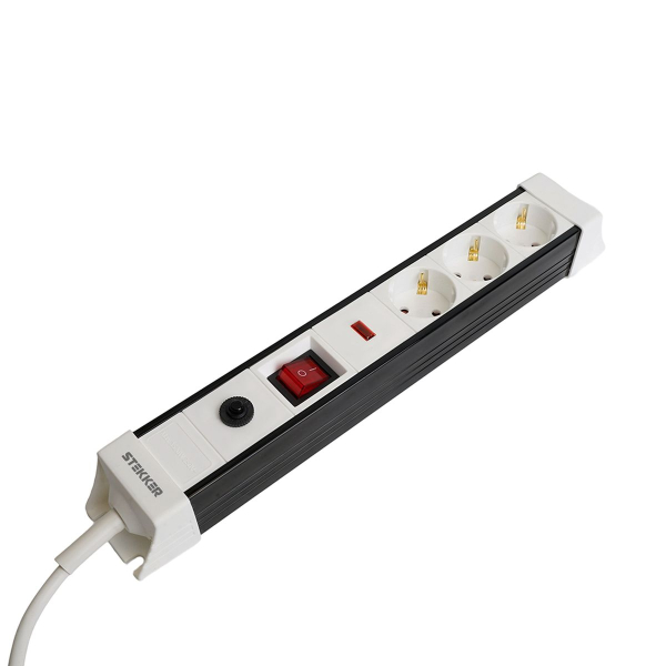 Сетевой фильтр 3-местный с/з Stekker 3x1мм2, 3 м, 250В, 16А Techno, HM22-31-03, белый 50145