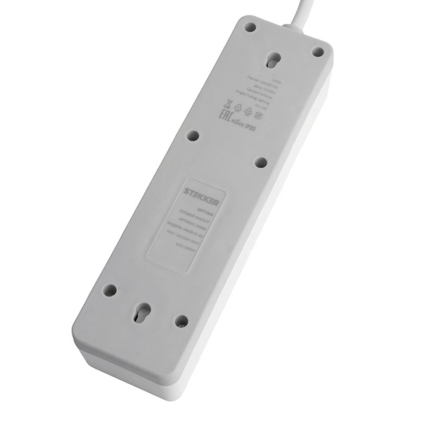 Сетевой фильтр 3-местный с/з STEKKER HM20-31-03 3x1мм2, 3 м, 250В, 16А, серия Optima, белый