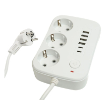 Удлинитель 3-местный c/з 3x1 мм2, 3 м, 250В, 10А, 4USB+2Type-C 2,4А, серия Home plus, белый STEKKER HM09-36-02 49979