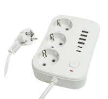 Удлинитель 3-местный c/з 3x1 мм2, 1,8 м, 250В, 10А, 4USB+2Type-C 2,4А, серия Home plus, белый STEKKER HM09-36-02 49972