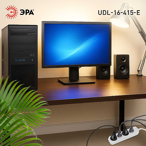 Удлинитель электрический ЭРА UDL-16-415-E Greenline 4 розетки с заземлением 1,5м ПВС 3x1мм2 Б0065081