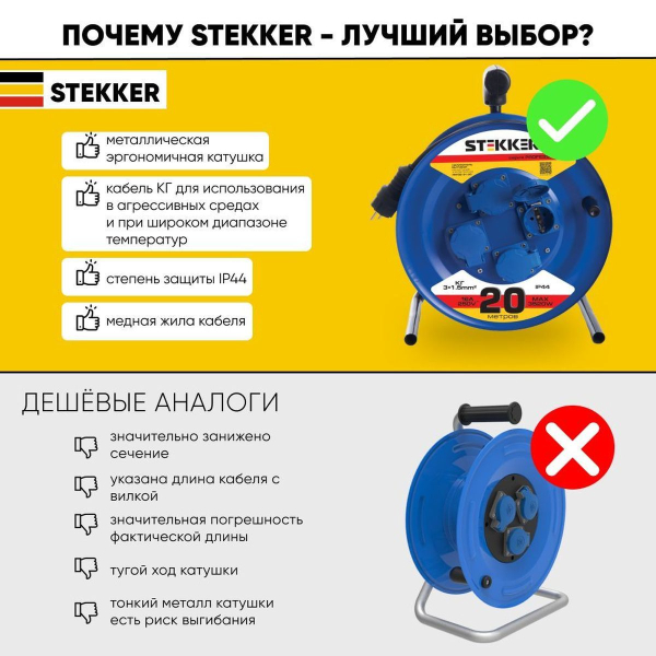 Удлинитель Stekker Professional 4гн 20м с/з PRF02-31-20 39785