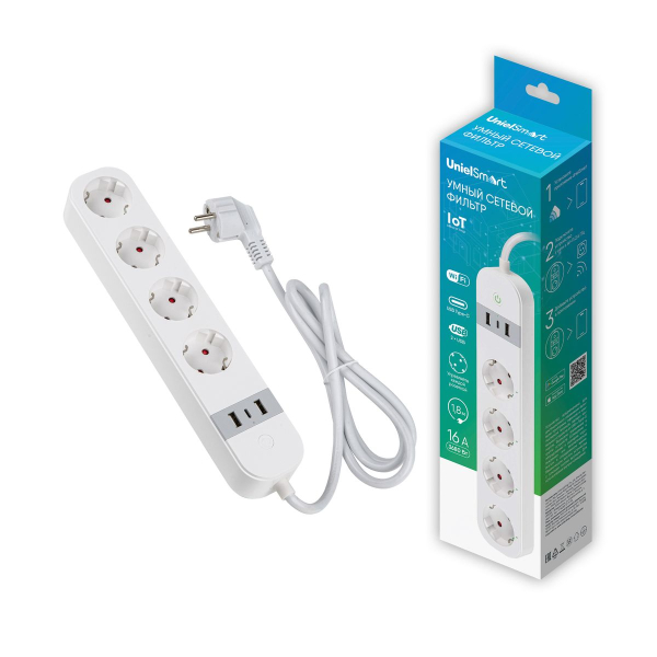 Умный сетевой фильтр Uniel P-GCL4-1,8 A201/UC/WF WHITE