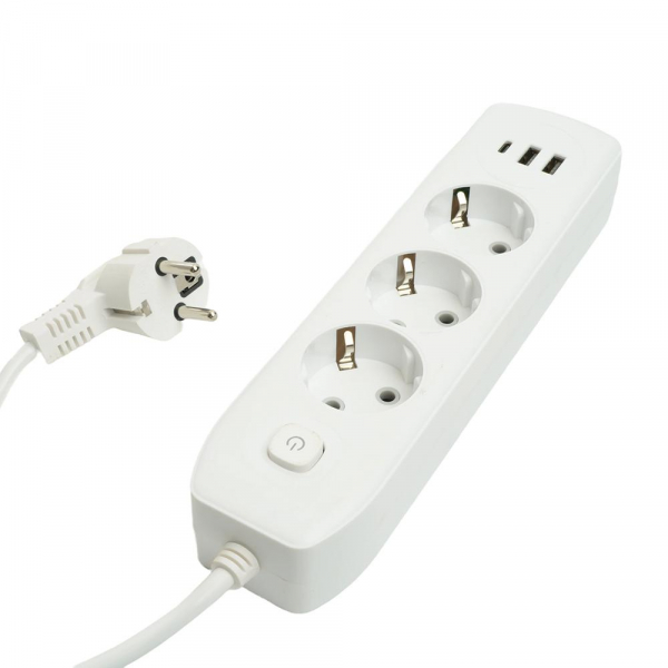 Удлинитель 3-местный c/з 3x1 мм2, 3 м, 250В, 10А, 2USB+1Type-C 2,4А, серия Home plus, белый STEKKER HM08-33-02 49977 Удлинитель 3-местный c/з 3x1 мм2, 3 м, 250В, 10А, 2USB+1Type-C 2,4А, серия Home plus, белый STEKKER HM08-33-02 49977
