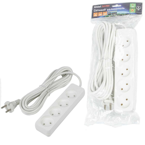 Удлинитель Uniel Ultra 4гн х 5м б/з S-CU4-5 White UL-00009989