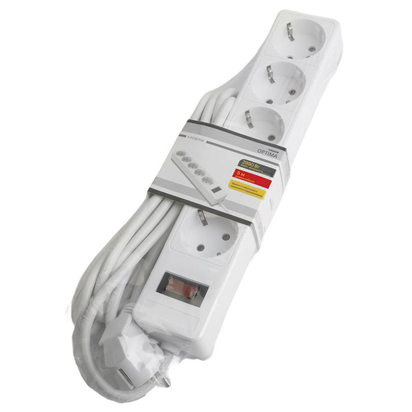 Сетевой фильтр 5-местный с/з STEKKER HM20-51-053x1мм2, 5 м, серия Optima, белый