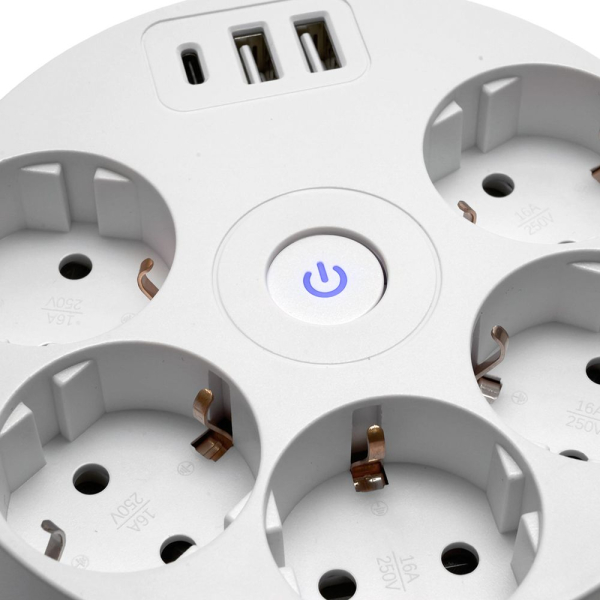 Удлинитель Stekker Comfort 5гн 2USB+С 2,5м с/з Comfort HM10-51-01 49591