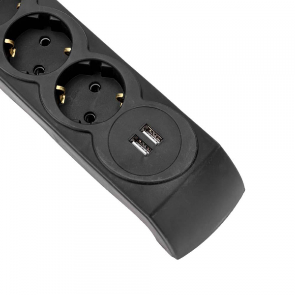 Фильтр сетевой 5 гнезд, 5м, 3х1,5мм², с автовыкл, 2 USB, черный KRANZ 13-4703 Фильтр сетевой 5 гнезд, 5м, 3х1,5мм², с автовыкл, 2 USB, черный KRANZ 13-4703