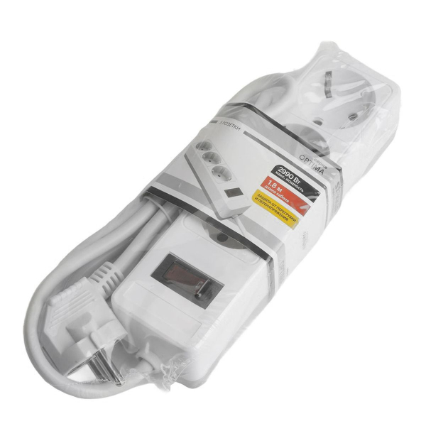 Сетевой фильтр 3-местный с/з STEKKER HM20-31-02 3x1мм2, 1,8 м, серия Optima, белый