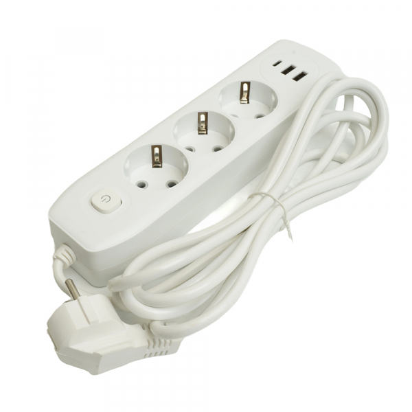 Удлинитель 3-местный c/з 3x1 мм2, 3 м, 250В, 10А, 2USB+1Type-C 2,4А, серия Home plus, белый STEKKER HM08-33-02 49977 Удлинитель 3-местный c/з 3x1 мм2, 3 м, 250В, 10А, 2USB+1Type-C 2,4А, серия Home plus, белый STEKKER HM08-33-02 49977