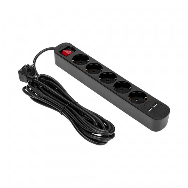 Удлинитель STANDARD 5 гнезд, 5м, 3х1,0мм², с/з, с выключателем, 2 USB, черный REXANT 13-4042 Удлинитель STANDARD 5 гнезд, 5м, 3х1,0мм², с/з, с выключателем, 2 USB, черный REXANT 13-4042
