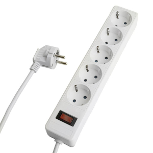 Сетевой фильтр 5-местный с/з STEKKER HM20-51-03 3x1мм2, 3 м, серия Optima, белый