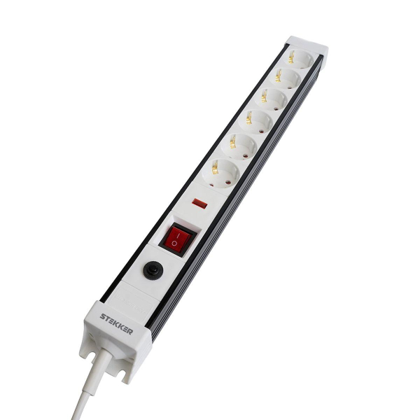 Сетевой фильтр 6-местный с/з Stekker 3x1мм2, 1,8 м, 250В, 16А Techno, HM22-61-02, белый 50150