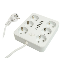 Удлинитель 6-местный c/з 3x1 мм2, 3 м, 250В, 10А, 4USB+2Type-C 2,4А, серия Home plus, белый STEKKER HM09-66-02 49982