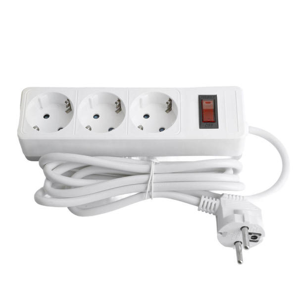 Сетевой фильтр 3-местный с/з STEKKER HM20-31-02 3x1мм2, 1,8 м, серия Optima, белый