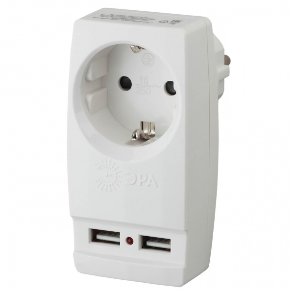 Сетевой разветвитель ЭРА SP-1e-USB-W Б0026332 Сетевой разветвитель ЭРА SP-1e-USB-W Б0026332