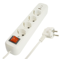 Удлинитель 4-местный с/з с выключ. Stekker HM071-41-05 3x1мм2, 5м, 250В, 16А, 1USB+2C, 2.4A Home, белый 50141