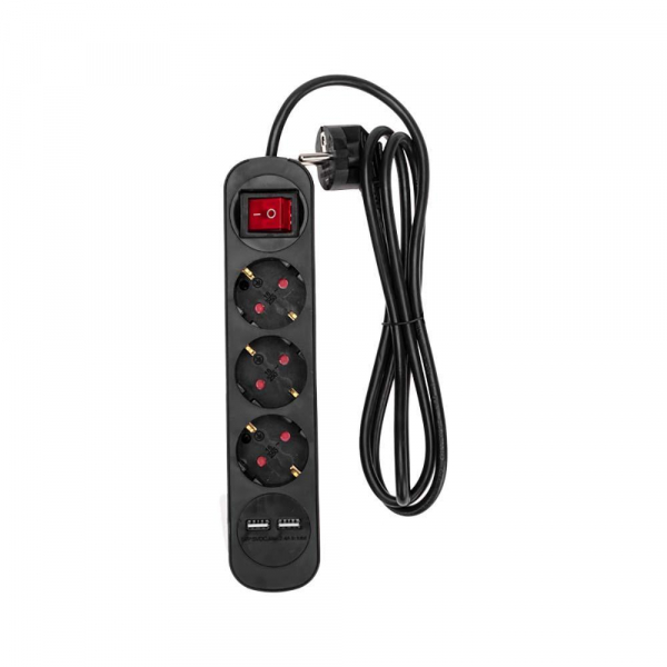 Удлинитель STANDARD 3 гнезда, 1,5м, 3х1,0мм², с/з, с выключателем, 2 USB, черный REXANT 13-4021 Удлинитель STANDARD 3 гнезда, 1,5м, 3х1,0мм², с/з, с выключателем, 2 USB, черный REXANT 13-4021