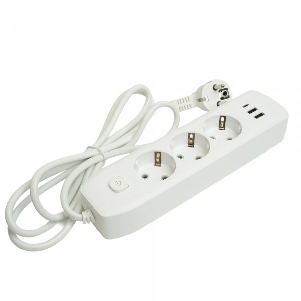 Удлинитель 3-местный c/з 3x1 мм2, 1,8 м, 250В, 10А, 2USB+1Type-C 2,4А, серия Home plus, белый STEKKER HM08-33-02 49970 Удлинитель 3-местный c/з 3x1 мм2, 1,8 м, 250В, 10А, 2USB+1Type-C 2,4А, серия Home plus, белый STEKKER HM08-33-02 49970