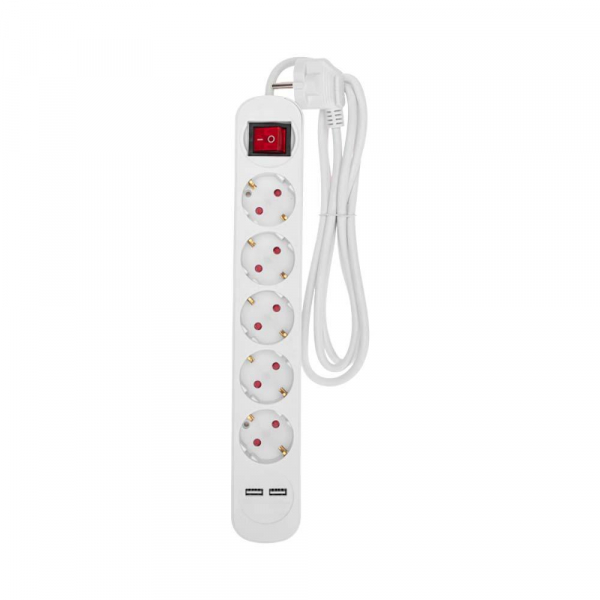 Удлинитель STANDARD 5 гнезд, 1,5м, 3х1,0мм², с/з, с выключателем, 2 USB, белый REXANT 13-4034 Удлинитель STANDARD 5 гнезд, 1,5м, 3х1,0мм², с/з, с выключателем, 2 USB, белый REXANT 13-4034