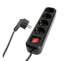 Удлинитель четырехместный с/з с выключателем Stekker HM03-41-03 3x0,75, 3м Home (У10А-003), черный 50425