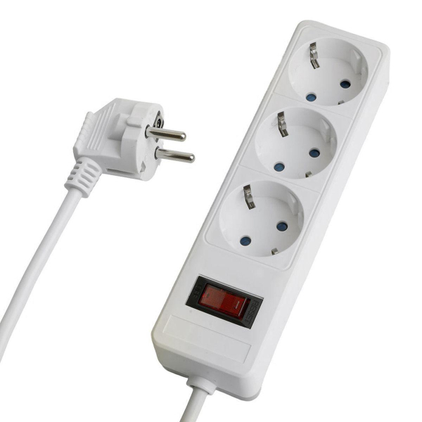 Сетевой фильтр 3-местный с/з STEKKER HM20-31-05 3x1мм2, 5 м, серия Optima, белый