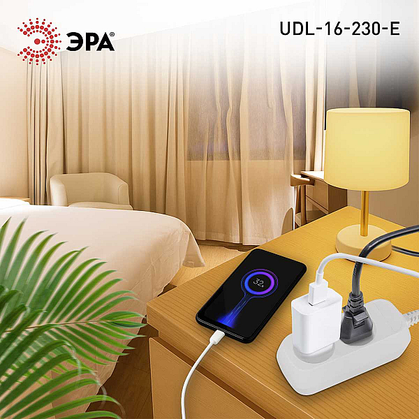 Удлинитель электрический ЭРА UDL-16-230-E Greenline 2 розетки с заземлением 3м ПВС 3x1мм2 Б0065065