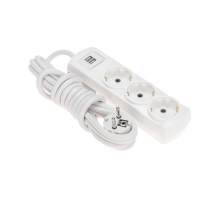 Удлинитель PREMIUM 3 гнезда, 3м, 3х1,5мм², с/з, 2 USB, белый REXANT 13-4110