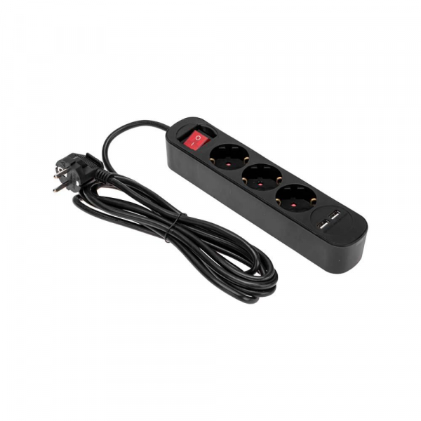 Удлинитель STANDARD 3 гнезда, 3м, 3х1,0мм², с/з, с выключателем, 2 USB, черный REXANT 13-4022 Удлинитель STANDARD 3 гнезда, 3м, 3х1,0мм², с/з, с выключателем, 2 USB, черный REXANT 13-4022