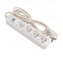 Удлинитель 'Эксперт' 4 гнезда 2 метра 16А/3,5кВт с 2 USB 2,1А ПВС 3х1 EKF UBA16-2USB-4-02i