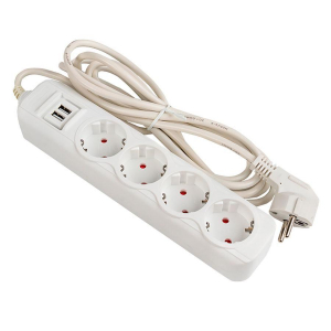 Удлинитель 'Эксперт' 4 гнезда 2 метра 16А/3,5кВт с 2 USB 2,1А ПВС 3х1 EKF UBA16-2USB-4-02i