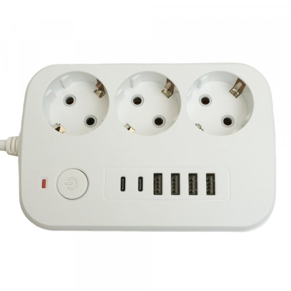 Удлинитель 3-местный c/з 3x1 мм2, 1,8 м, 250В, 10А, 4USB+2Type-C 2,4А, серия Home plus, белый STEKKER HM09-36-02 49972 Удлинитель 3-местный c/з 3x1 мм2, 1,8 м, 250В, 10А, 4USB+2Type-C 2,4А, серия Home plus, белый STEKKER HM09-36-02 49972