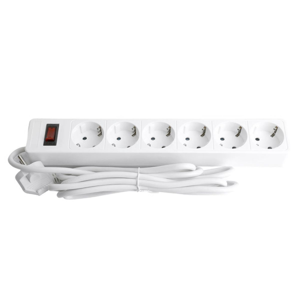 Сетевой фильтр 6-местный с/з STEKKER HM20-61-03 3x1мм2, 3 м, серия Optima, белый