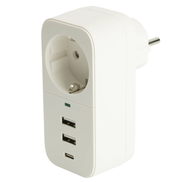 Сетевой фильтр 1-местный с/з Stekker 250В, 16А, 2USB+1Type-C 2,4 A Nova, HM81-11-1, белый 50142