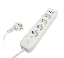 Удлинитель 4-местный c/з 3x1 мм2, 1,8 м, 250В, 10А, 2USB+1Type-C 2,4А Home plus, белый Stekker HM08-43-02 49971