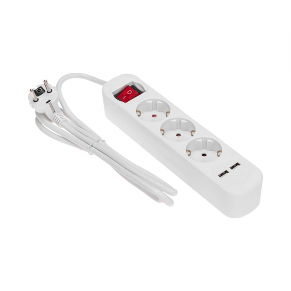 Удлинитель STANDARD 3 гнезда, 1,5м, 3х1,0мм², с/з, с выключателем, 2 USB, белый REXANT 13-4015 Удлинитель STANDARD 3 гнезда, 1,5м, 3х1,0мм², с/з, с выключателем, 2 USB, белый REXANT 13-4015