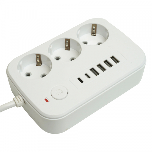 Удлинитель 3-местный c/з 3x1 мм2, 1,8 м, 250В, 10А, 4USB+2Type-C 2,4А, серия Home plus, белый STEKKER HM09-36-02 49972 Удлинитель 3-местный c/з 3x1 мм2, 1,8 м, 250В, 10А, 4USB+2Type-C 2,4А, серия Home plus, белый STEKKER HM09-36-02 49972