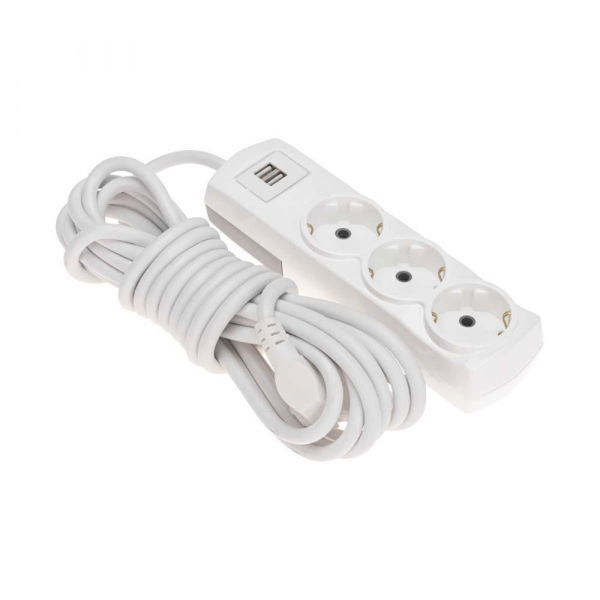 Удлинитель PREMIUM 3 гнезда, 5м, 3х1,5мм², с/з, 2 USB, белый REXANT 13-4111 Удлинитель PREMIUM 3 гнезда, 5м, 3х1,5мм², с/з, 2 USB, белый REXANT 13-4111