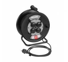 Удлинитель силовой КГ на катушке 4 гнезда, с/з, 50м, 3х1,5мм², IP44 c защитными крышками, металлическая катушка REXANT 13-5013