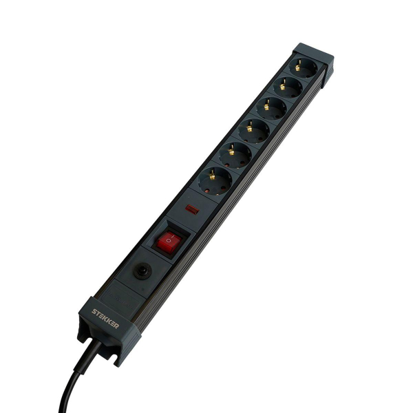 Сетевой фильтр 6-местный с/з Stekker 3x1мм2, 3 м, 250В, 16А Techno, HM22-61-03, черный 50160