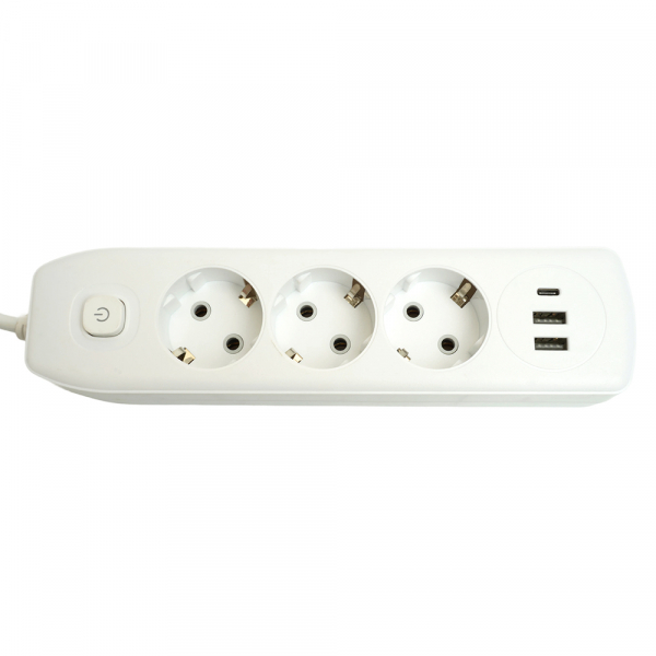 Удлинитель 3-местный c/з 3x1 мм2, 3 м, 250В, 10А, 2USB+1Type-C 2,4А, серия Home plus, белый STEKKER HM08-33-02 49977 Удлинитель 3-местный c/з 3x1 мм2, 3 м, 250В, 10А, 2USB+1Type-C 2,4А, серия Home plus, белый STEKKER HM08-33-02 49977