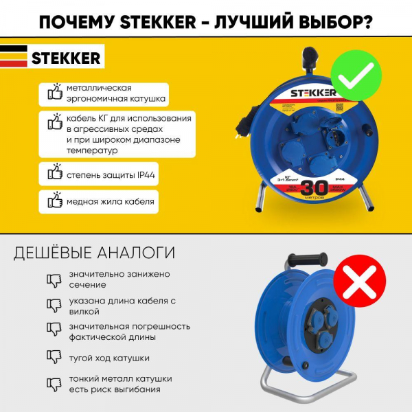 Удлинитель Stekker Professional 4гн 30м с/з PRF02-31-30 39786 Удлинитель Stekker Professional 4гн 30м с/з PRF02-31-30 39786