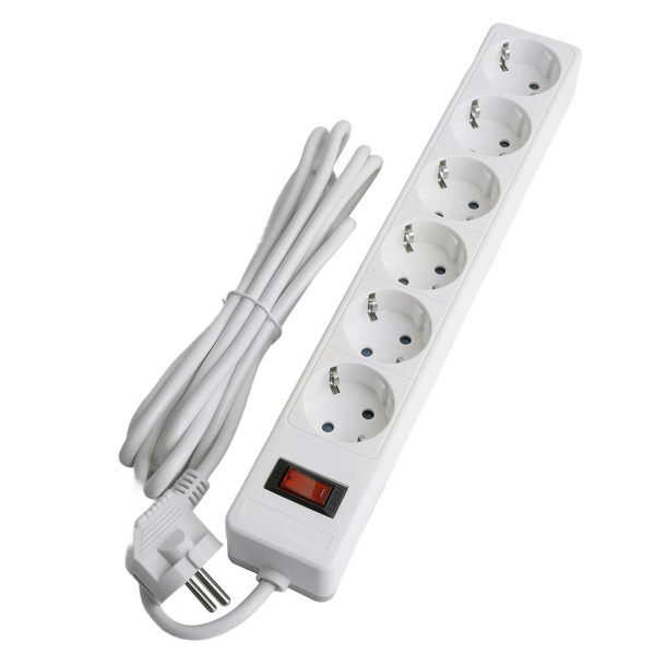 Сетевой фильтр 6-местный с/з STEKKER HM20-61-03 3x1мм2, 3 м, серия Optima, белый